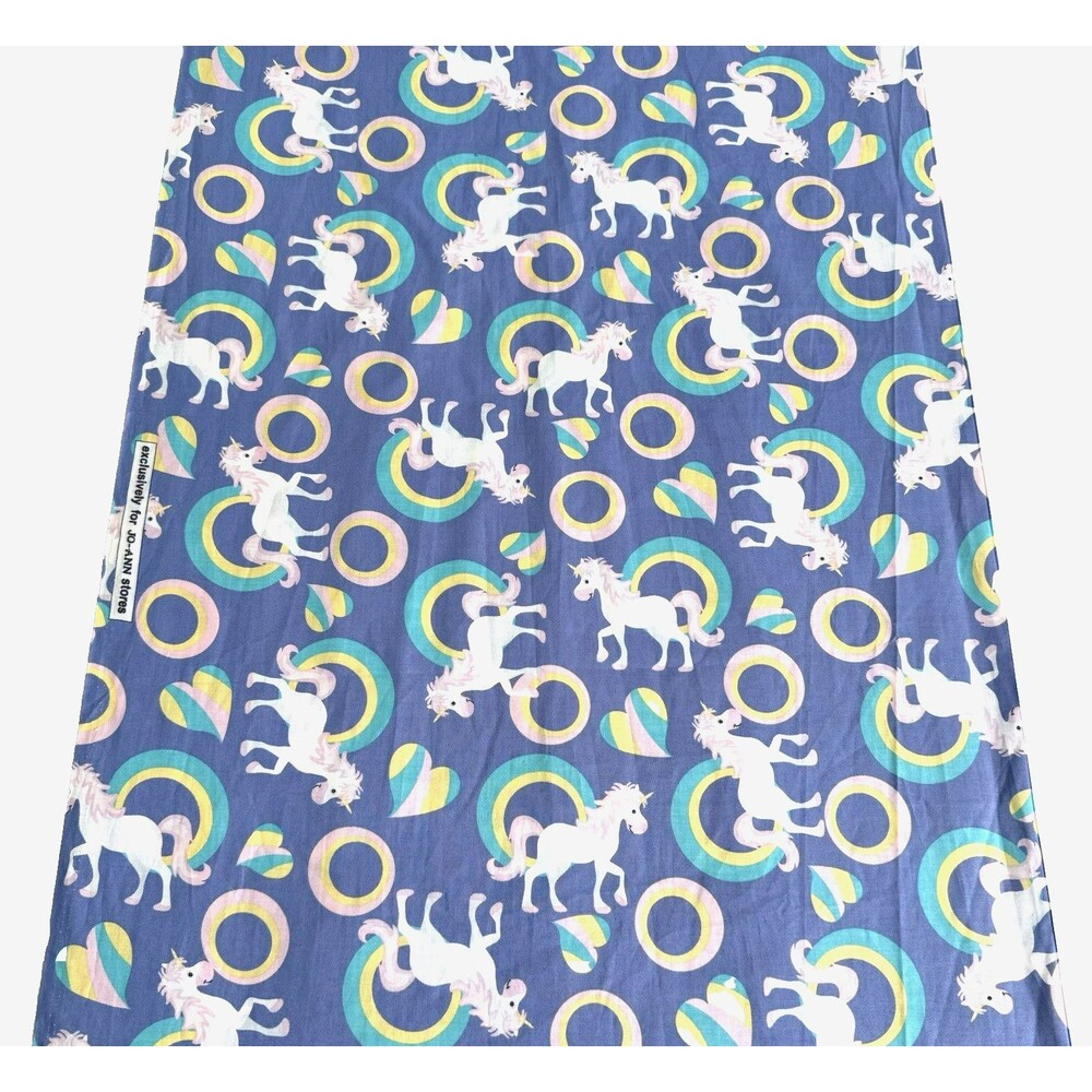 Purple Unicorn Fabric Fairytale Fantasy Rainbow Girls Kids Cotton Print BTY
